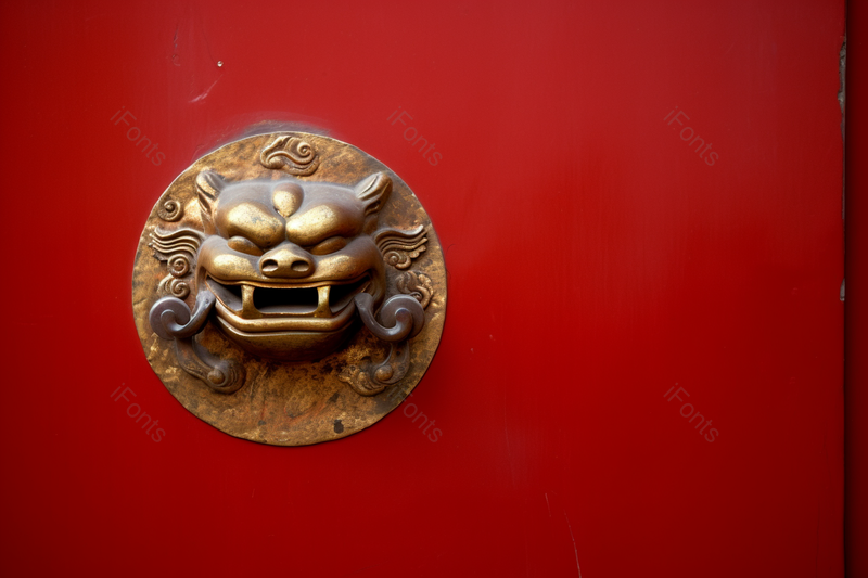 古宅红色大门铜环凶兽实拍,高清,摄影图,摄影图片,图片大全,摄影图免费下载